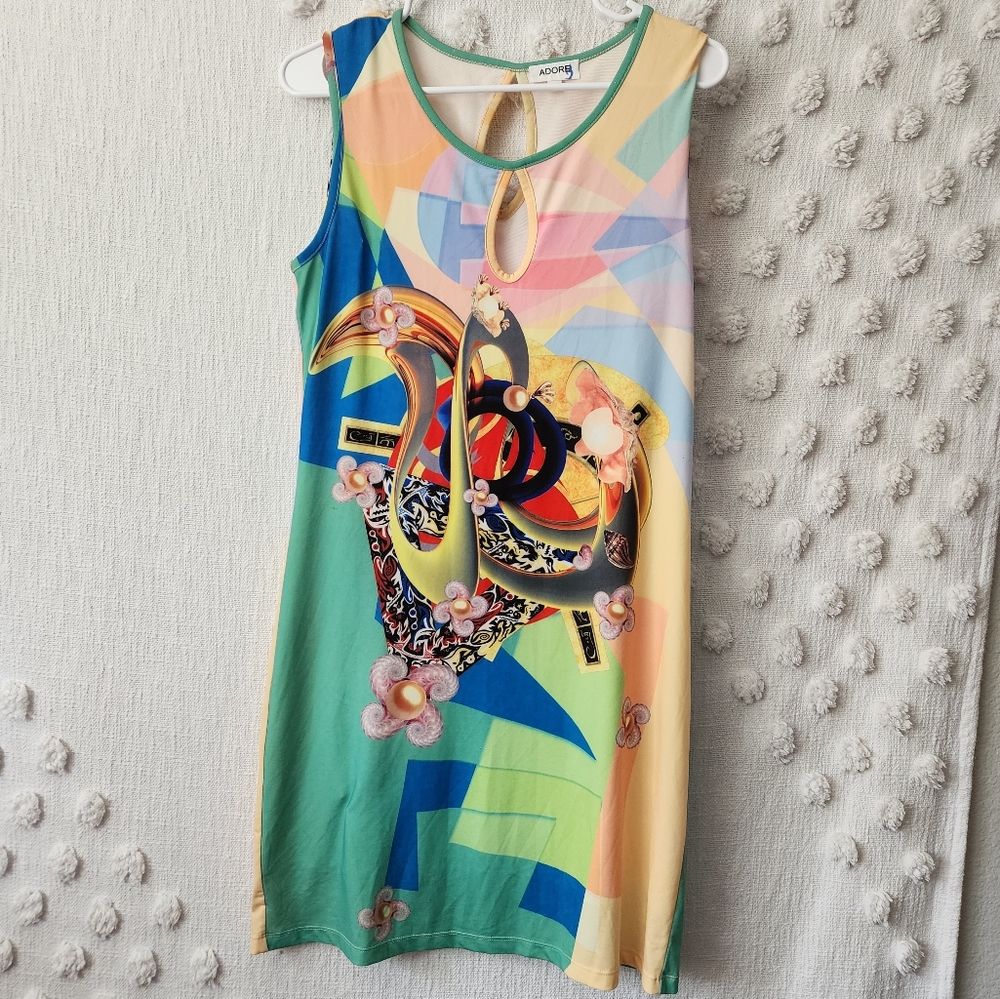 ADORE Retro Psychedelic Sleeveless Dress size Large